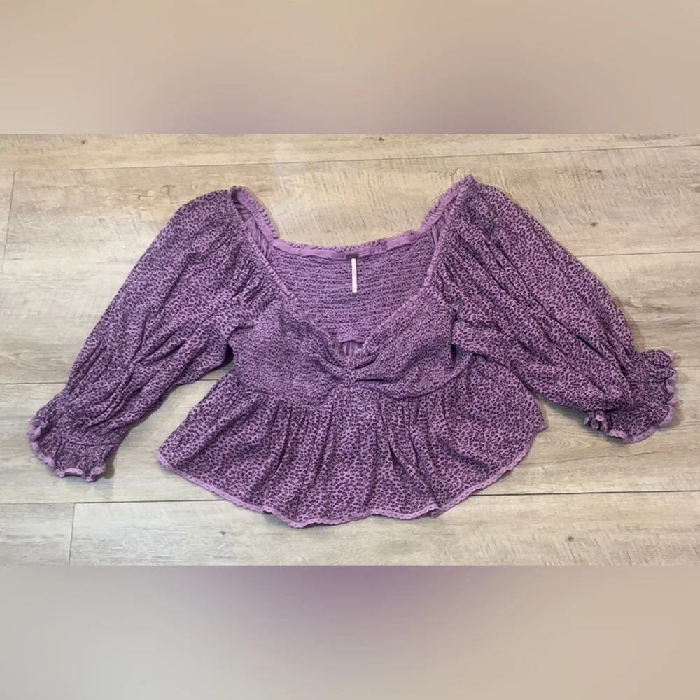 Free People Brittnee Print Smocked Babydoll Silhouette Peplum Top Size Large - Picture 4 of 9